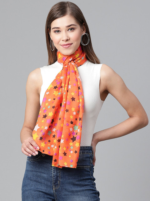 

WEAVERS VILLA Women Orange Star Print Stole