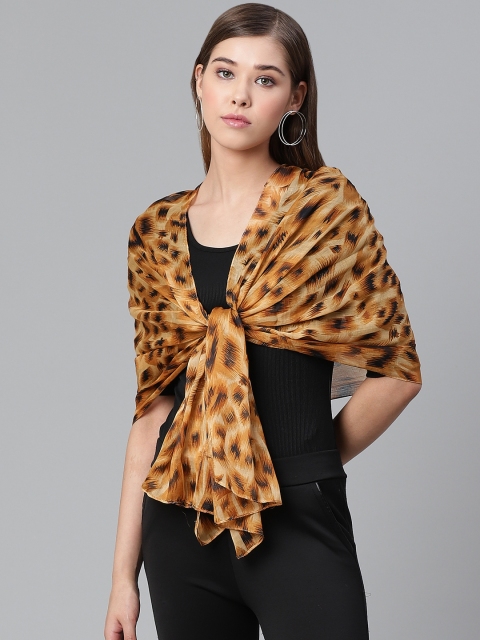 

WEAVERS VILLA Women Mustard Brown & Black Animal Print Stole