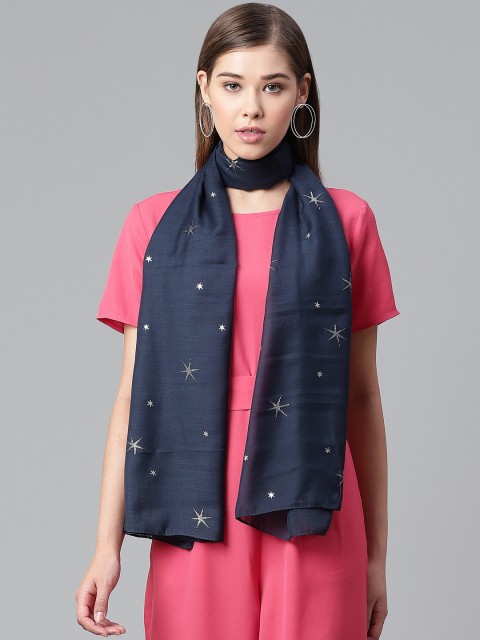 

WEAVERS VILLA Women Navy Blue Printed Stole