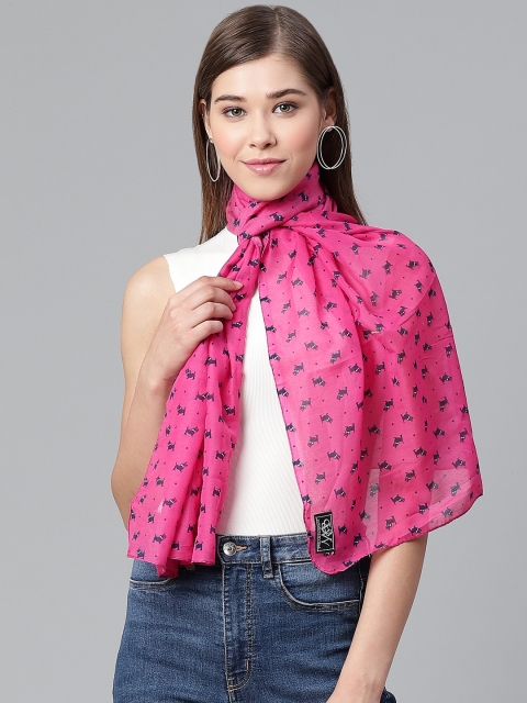 

WEAVERS VILLA Women Pink & Black Printed Stole