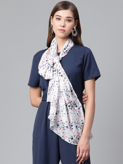 

WEAVERS VILLA Women White & Navy Blue Star Print Stole