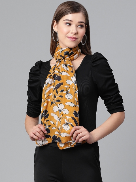 

WEAVERS VILLA Women Mustard Yellow & White Printed Stole
