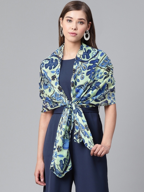 

WEAVERS VILLA Women Green & Blue Printed Stole