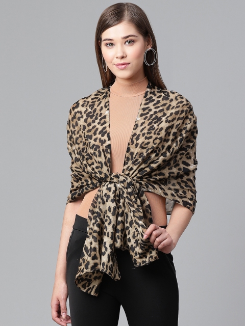 

WEAVERS VILLA Women Olive Brown & Black Animal Printed Stole