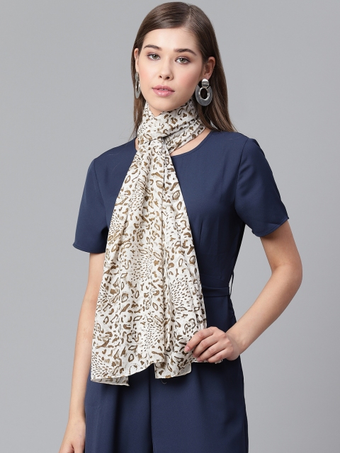 

WEAVERS VILLA Women Off-White & Brown Animal Printed Stole