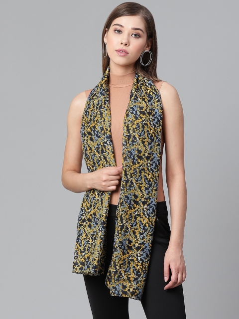 

WEAVERS VILLA Women Mustard Yellow & Black Printed Stole