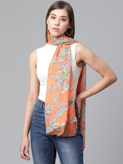 

WEAVERS VILLA Women Orange & Off-White Printed Scarf
