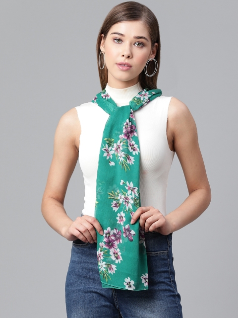 

WEAVERS VILLA Women Green & White Floral Printed Scarf