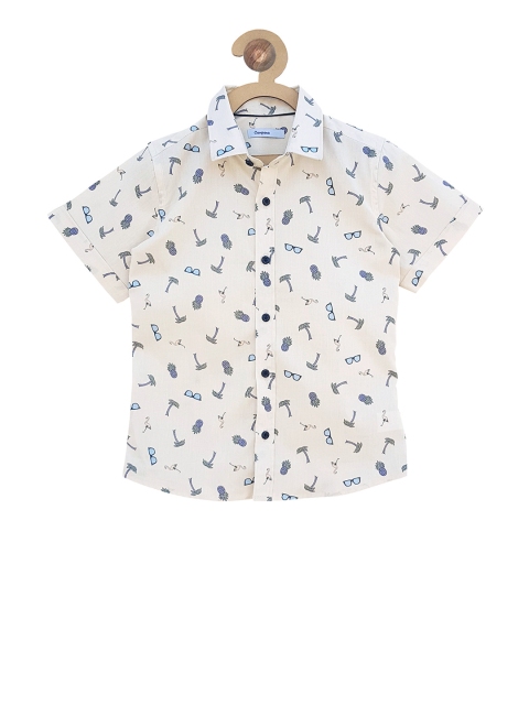 

Campana Boys White & Blue Regular Fit Printed Casual Shirt