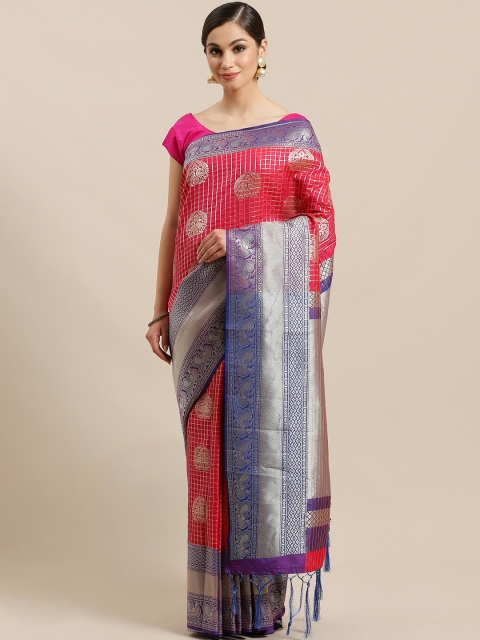 

Mitera Fuchsia Pink & Blue Woven Design Kanjeevaram Saree