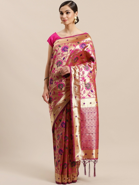 

Mitera Golden & Fuchsia Pink Woven Design Banarasi Saree, Gold
