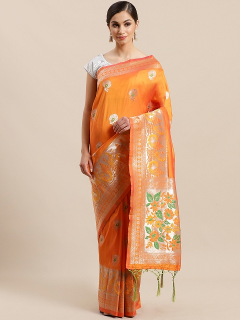 

Mitera Orange & Golden Zari Woven Design Banarasi Saree