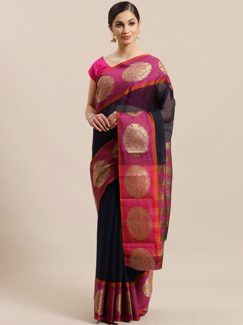 

Mitera Navy Blue & Purple Solid Saree