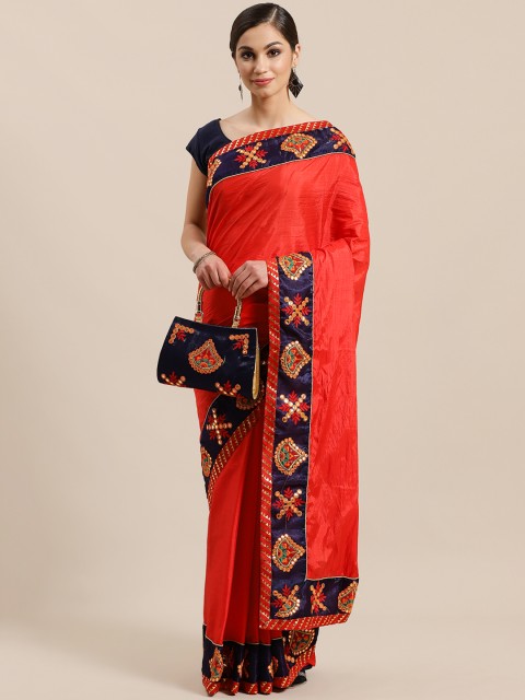 

Mitera Red Solid Saree