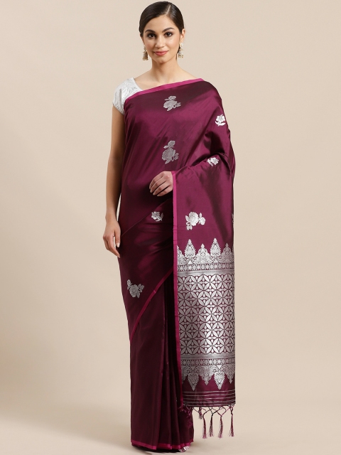 

Mitera Burgundy & Silver Woven Design Banarasi Saree