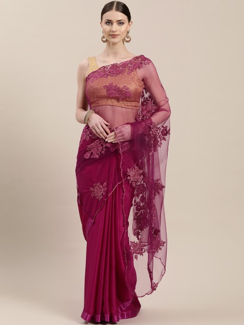 

Mitera Magenta Embroidered Net Saree