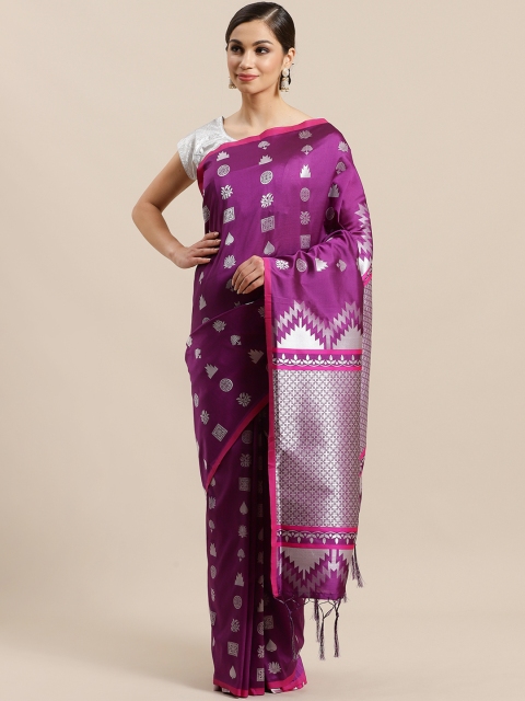 

Mitera Purple & Silver Woven Design Banarasi Saree