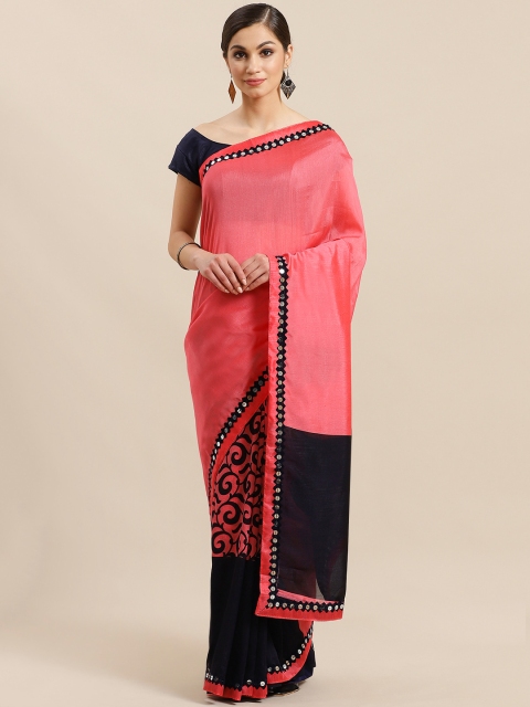 

Mitera Pink & Navy Blue Printed Saree