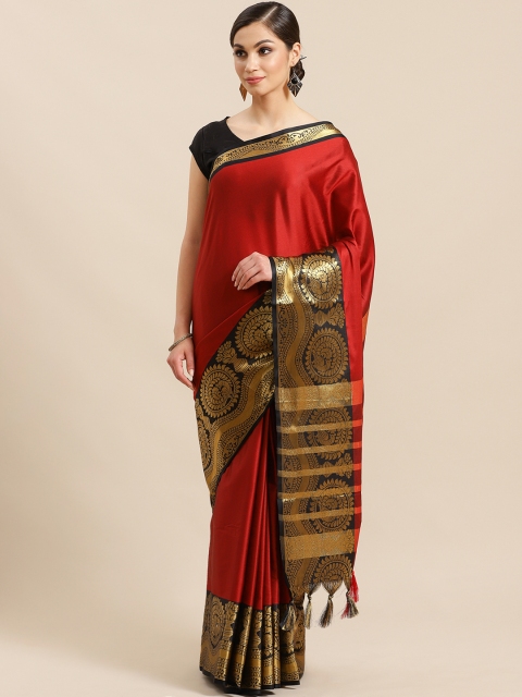 

Mitera Red & Black Solid Mangalagiri Saree