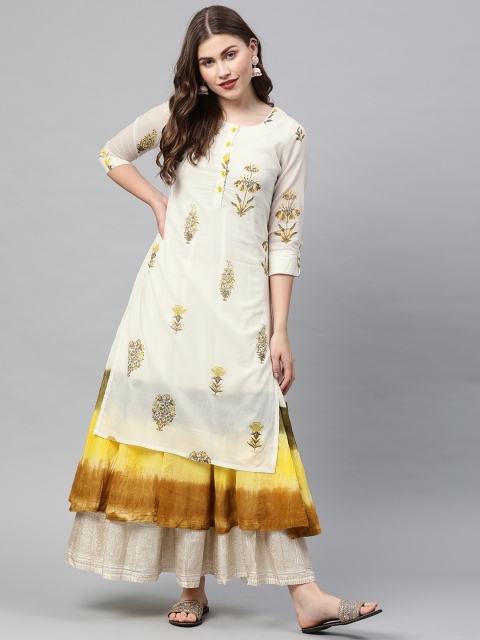 

Neerus Women Off-White Printed Pakistani Style Kurta With Outer Layer