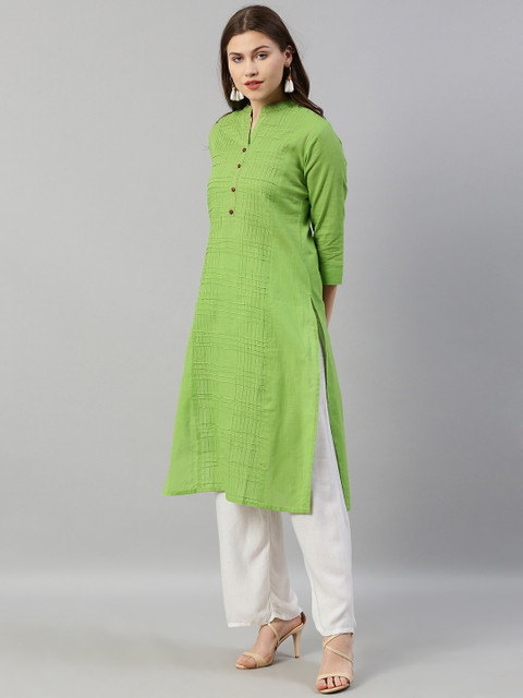 

Neerus Women Green Checked Straight Kurta