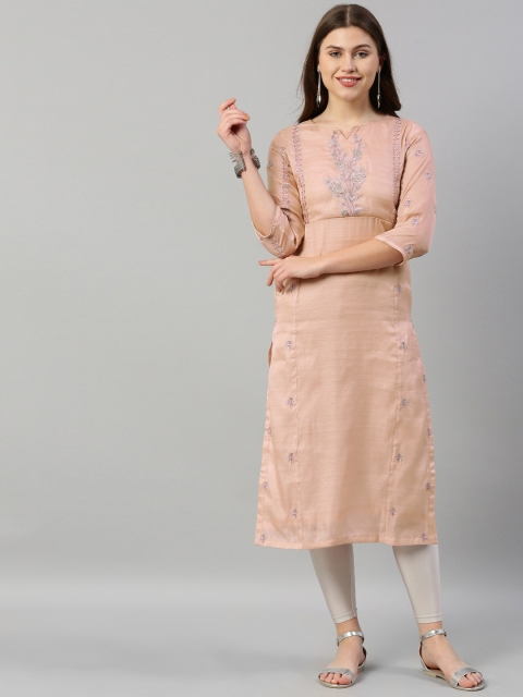 

Neerus Women Pink & Grey Embroidered Straight Kurta