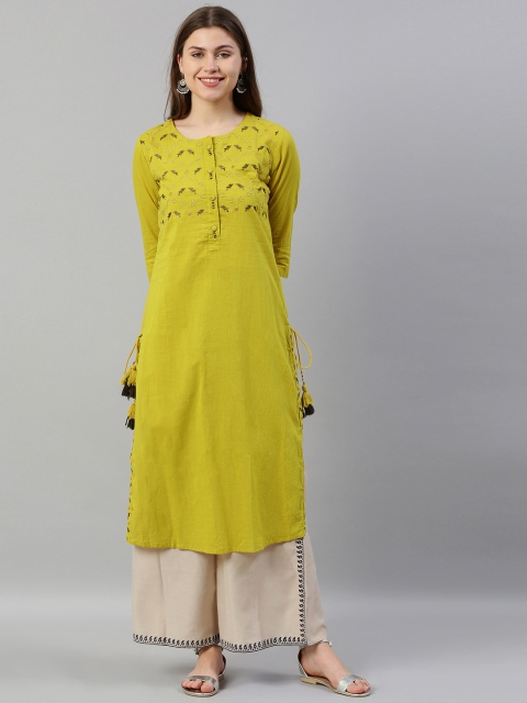 

Neerus Women Yellow Embroidered Straight Kurta