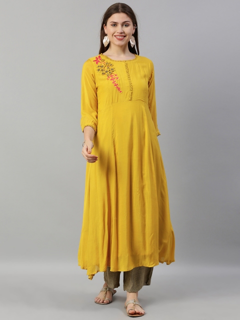 

Neerus Women Mustard Yellow Yoke Design Straight Kurta