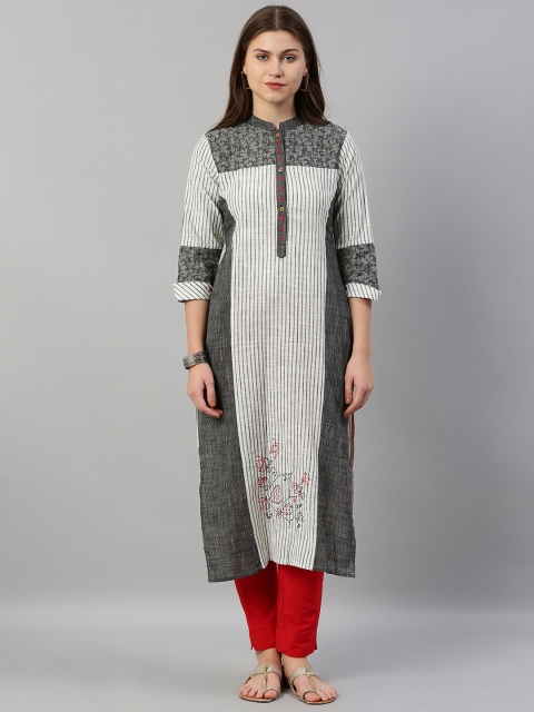 

Neerus Women White & Black Striped Straight Kurta