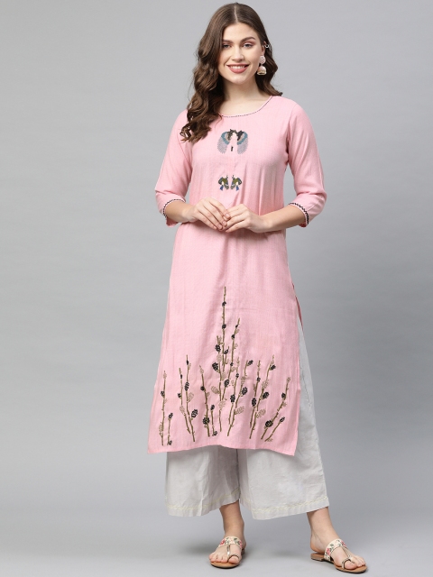 

Neerus Women Pink Embroidered Straight Kurta