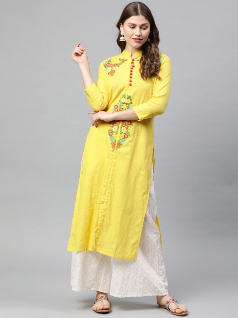 

Neerus Women Yellow Embroidered Straight Kurta