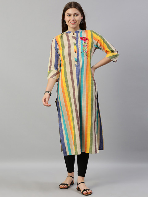 

Neerus Women Multicoloured Striped Straight Kurta, Multi