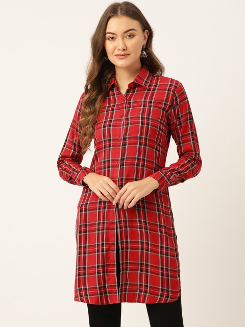

One Femme Women Red & Black Checked Tunic