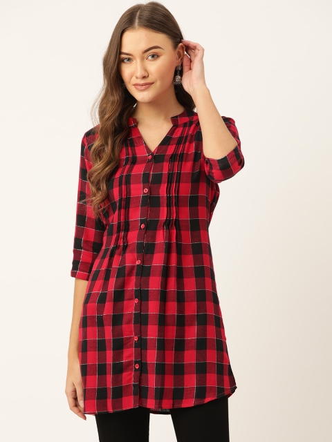 

One Femme Women Red & Black Checked Tunic