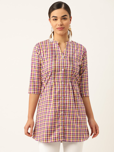 

One Femme Women Pink & Purple Checked Tunic