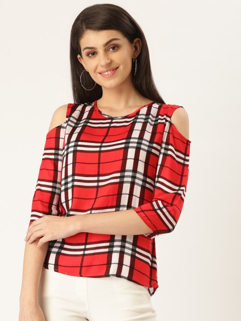 

Qsymia Women Red & White Checked Top