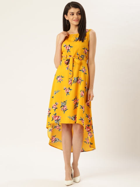 

Qsymia Women Yellow & Blue Printed A-Line Dress