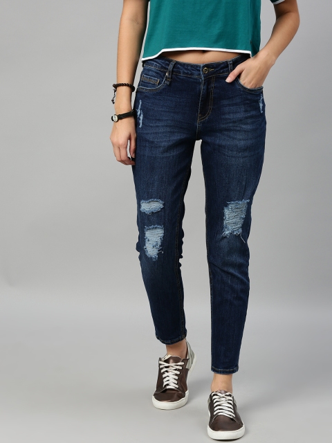 

Roadster Women Blue Skinny Fit Mid-Rise Mildly Distressed Stretchable Cropped Jeans
