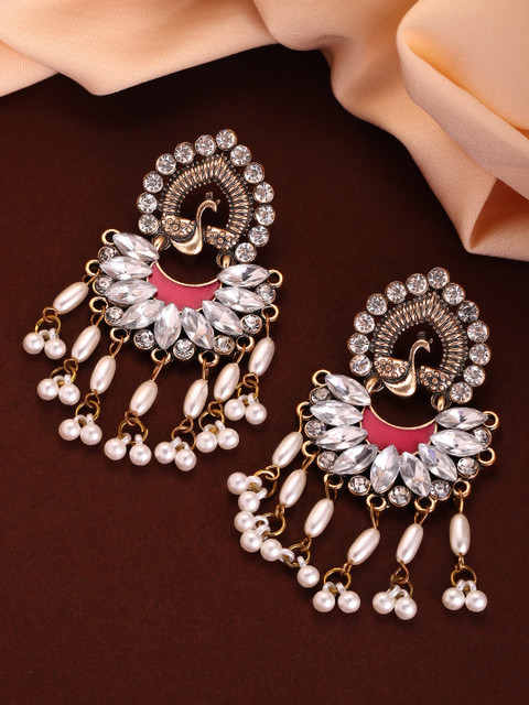 

Rubans Gold-Plated & Pink Classic Handcrafted Drop Earrings