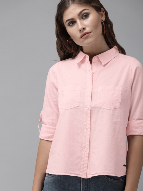 

Roadster Women Pink Regular Fit Solid Casual Shirt