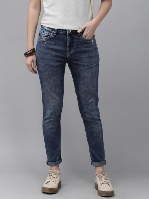 

Roadster Women Navy Blue Regular Fit Mid-Rise Clean Look Stretchable Jeans