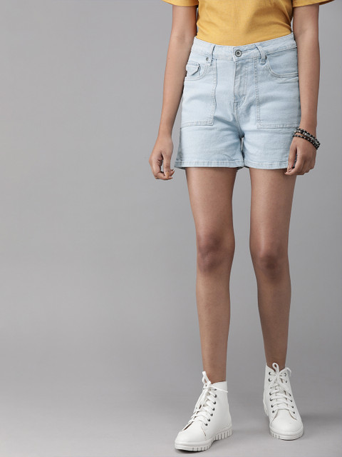 

Roadster Women Blue Solid Regular Fit Denim Shorts