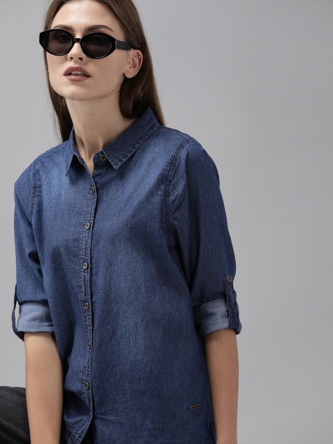 

Roadster Women Blue Regular Fit Faded Casual Shirt