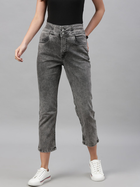 

Roadster Women Grey Boyfriend Fit High-Rise Clean Look Stretchable Cropped Jeans