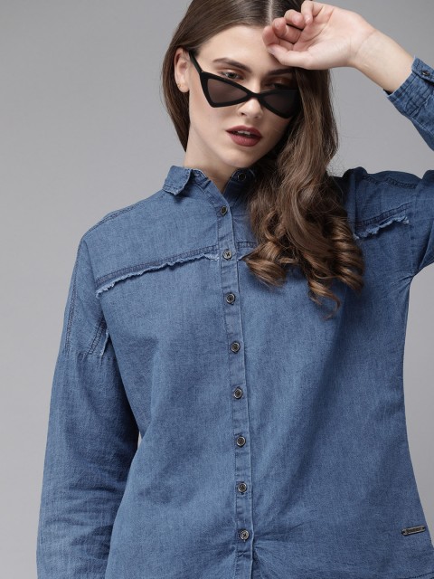 

Roadster Women Blue Regular Fit Faded Denim Casual Shirt