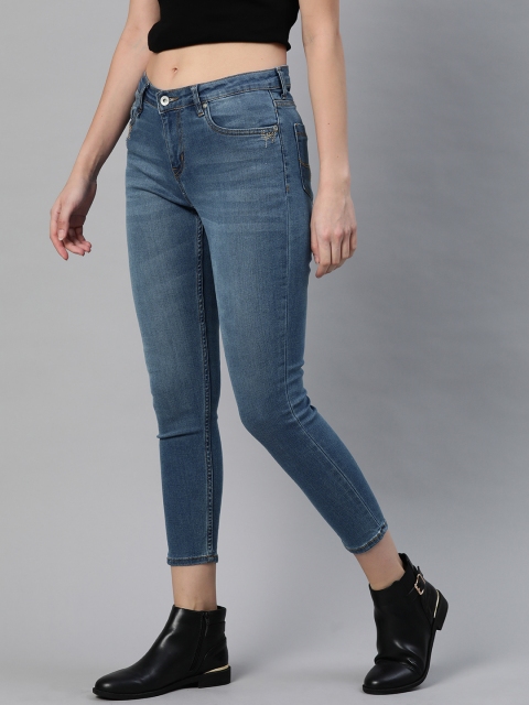 

Roadster Women Blue Super Skinny Fit High-Rise Light Fade Stretchable Cropped Jeans