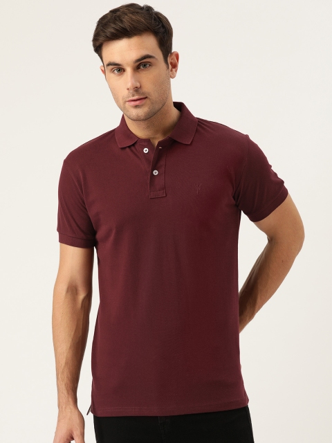 

GHPC Men Burgundy Slim Fit Solid Polo Collar T-shirt
