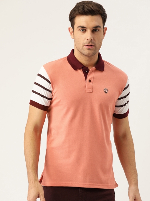 

GHPC Men Peach-Coloured Solid Slim Fit Polo Collar T-shirt
