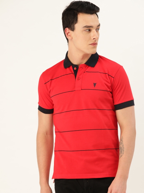

GHPC Men Red & Navy Blue Striped Polo Collar T-shirt