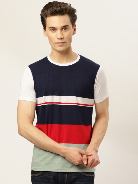 

GHPC Men Navy Blue & Red Striped Round Neck T-shirt